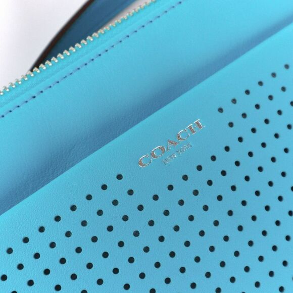 NWT Coach PERFORATED Leather Crossbody Bag Purse Turqoise - Picture 10 of 10